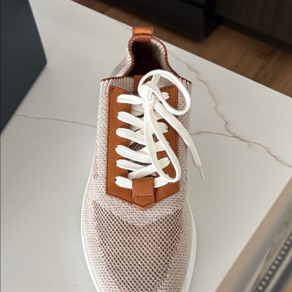 Beige Knit Slip-On Sneakers